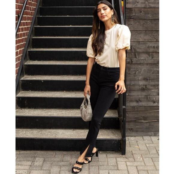 Pistola Teagan Vented Straight Jeans Size 28 Dark Vinyl Black High Rise Slit - Picture 1 of 15